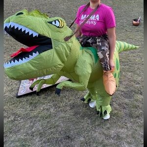 Inflatable Dinosaur Costume with Rider Adult, Mom and Dad Matching Shirts